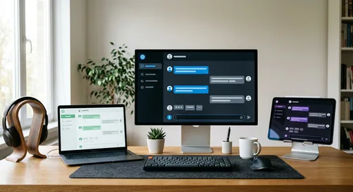 Multiple AI chatbot interfaces displayed on laptop and smartphone screens on a modern desk, representing different ChatGPT alternatives